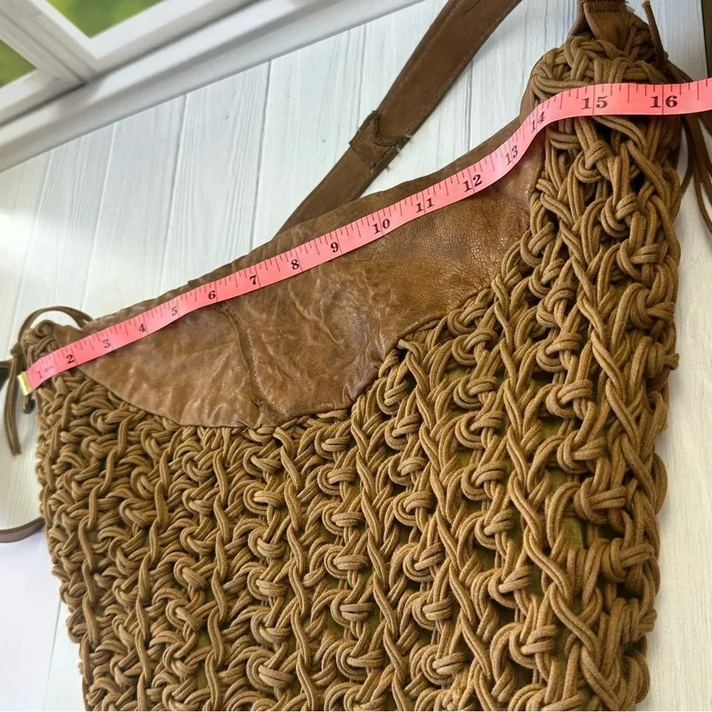 Vtg. Susan Riedweg Boho Brown Leather Market Bag